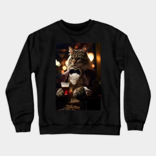 Dapper Tabby Cat with Beer Crewneck Sweatshirt